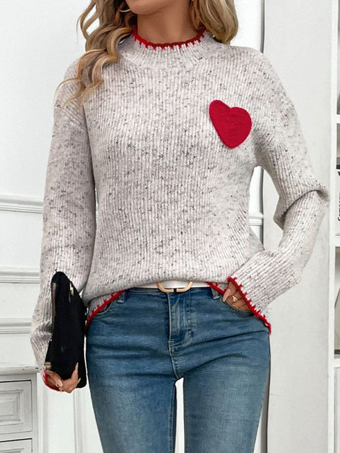 'Orinthia' Stitched Heart Knit Sweater - Celes Fashion